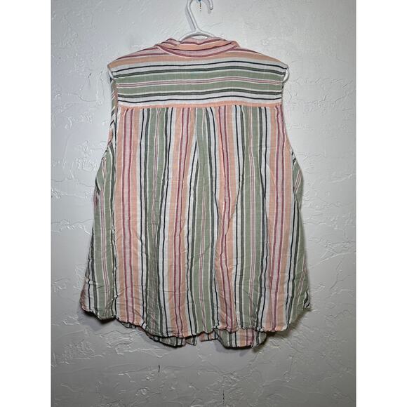 Croft & Barrow striped linen button down sleeveless shirt womens 3X coastal boho - Picture 4 of 7